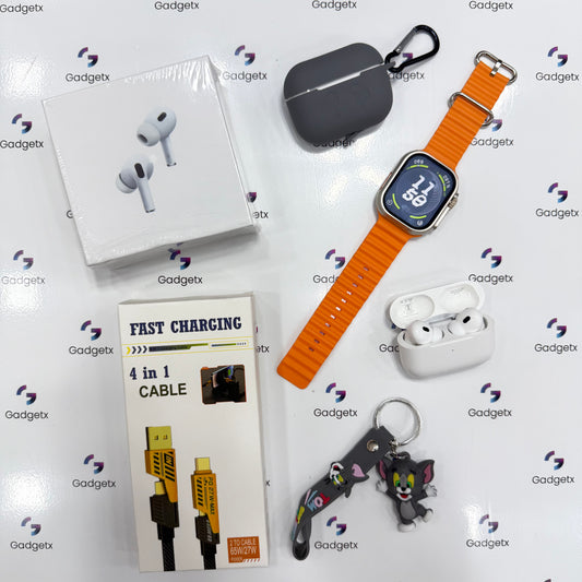 5 in 1 Combo Ultra Watch, Gadgetx Pro 2, 4 in 1 Cable rugged cable, Airpods silicon Case and aesthetic keychain (with 6 months warranty)